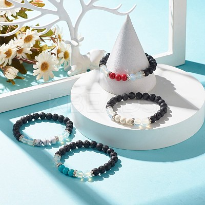 Natural Lava Rock & Opalite & Gemstone Stretch Bracelet BJEW-JB07712-1