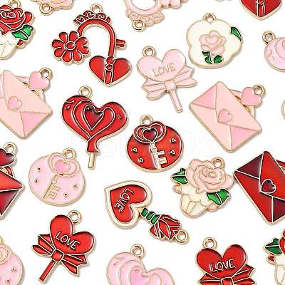30Pcs 15 Styles Valentine's Day Theme Alloy Enamel Pendants ENAM-FS0004-22-1