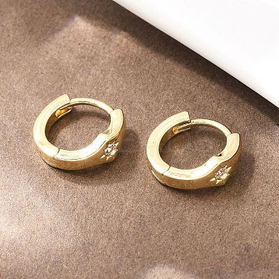 Star Brass Micro Pave Clear Cubic Zirconia Hoop Earrings EJEW-D348-21G-1