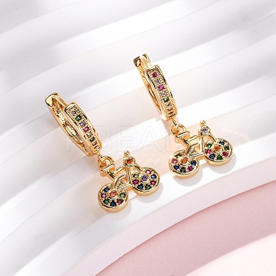 Bicycle Brass Micro Pave Cubic Zirconia Hoop Earrings EJEW-F384-11G-1