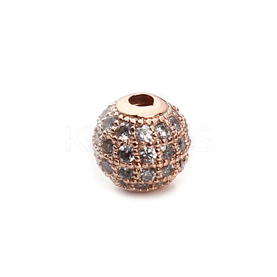 CZ Brass Micro Pave Grade AAA Clear Color Cubic Zirconia Round Beads KK-O065-6mm-05RG-NR-1