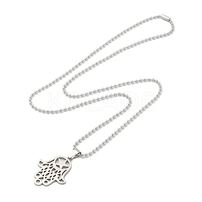 Non-Tarnish Religion 201 Stainless Steel Ball Chain Star Hamsa Hand Pendant Necklaces for Women Men NJEW-U005-05P-1