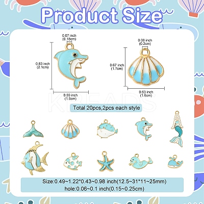 20Pcs 10 Styles Sea Animal Alloy Enamel Pendants ENAM-YW0004-35-1