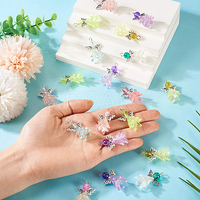 32Pcs 8 Colors Acrylic & Glass Pendants PALLOY-TAC0175-1