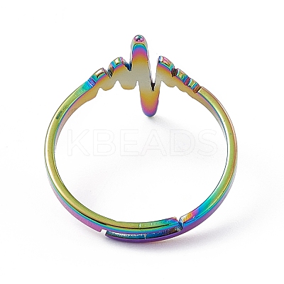 Ion Plating(IP) 201 Stainless Steel Heart Beat Adjustable Ring for Women RJEW-K238-02M-1