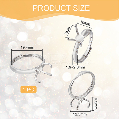 1Pc Adjustable Rhodium Plated Sterling Silver Finger Rings Components STER-BC0002-02P-1