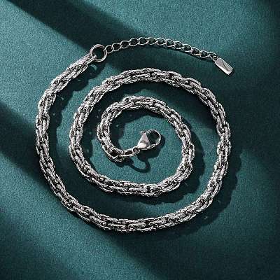 6.5MM 304 Stainless Steel Textured Rope Chain Necklaces NJEW-T016-17P-1
