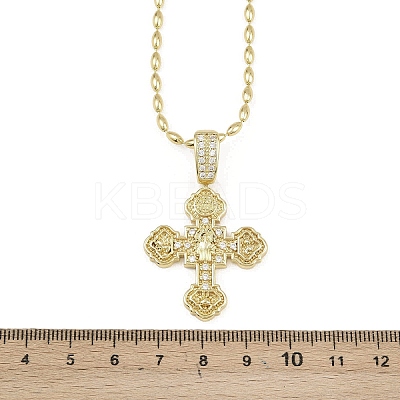 Brass Micro Pave Clear Cubic Zirconia Cross Pendant Necklaces for Women NJEW-K298-02B-G-1