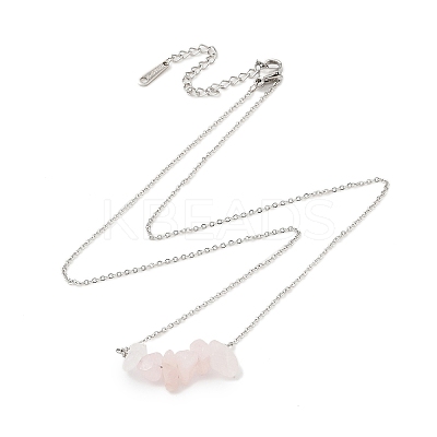 Natural Rose Quartz Chip Pendant Necklaces NJEW-JN05097-01-1