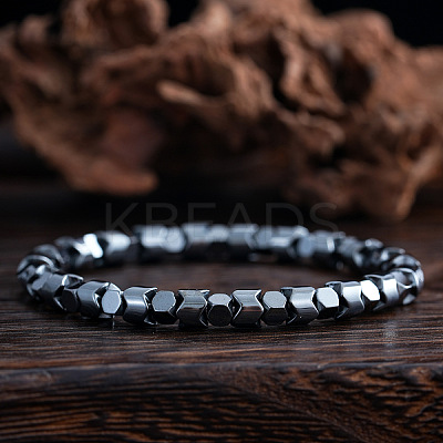 Synthetic Magnetic Hematite Beads Stretch Bracelets for Men Women ZU4423-1
