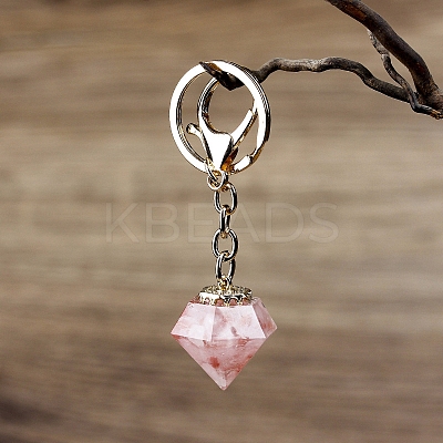 Natural Rose Quartz & Watermelon Stone Glass Chips Inside Resin Diamond Keychain PW-WG88892-23-1