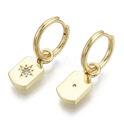 Brass Micro Pave Clear Cubic Zirconia Dangle Huggie Hoop Earrings KK-R137-012-NF-1