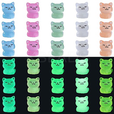 30Pcs 5 Colors Luminous Resin Cute Little Cat Ornaments RESI-SZ0003-43-1