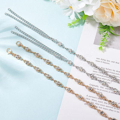 2 Pairs 2 Colors Alloy Rhinestone Shoelace Chain FIND-GO0002-23-1
