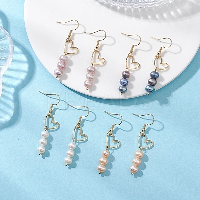Brass Heart with Pearl Beads Pendants Dangle Earrings EJEW-JE06901-1