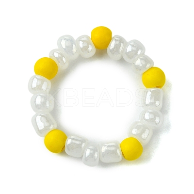 Round Synthetic Turquoise with Glass Seeded Beaded Stretch Rings for Women RJEW-JR00707-05-1