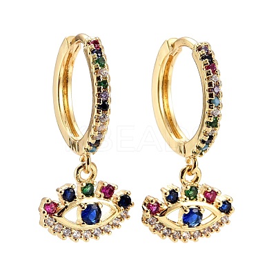 Evil Eye Cubic Zirconia Dangle Huggie Hoop Earrings EJEW-E167-13G-1