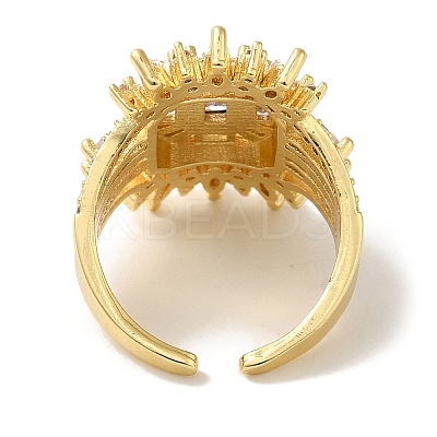 Rack Plating Brass Micro Pave Clear Cubic Zirconia Cuff Ring RJEW-P104-03G-1