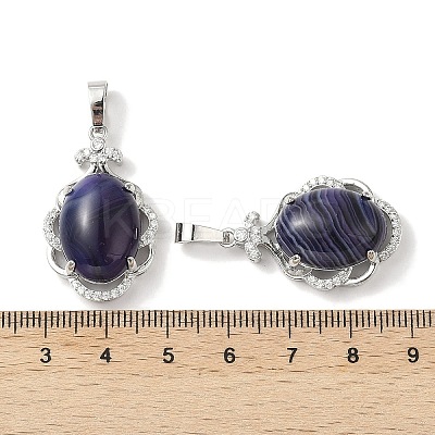 Natural Purple Banded Agate(Dyed & Heated) Oval Pendants G-NH0025-15P-03-1