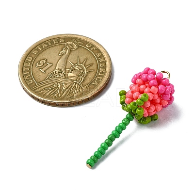 3Pcs Glass Seed Beaded Rose Pendants PALLOY-MZ00461-1