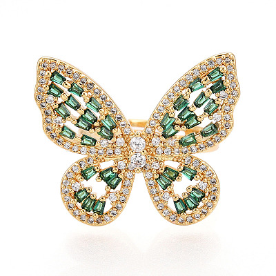 Adjustable Brass Micro Pave Cubic Zirconia Finger Rings for Women LS-KK-T074-04G-1