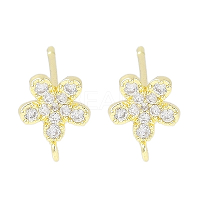 Brass Pave Clear Cubic Zirconia Stud Earring Findings LS-KK-F875-08G-1