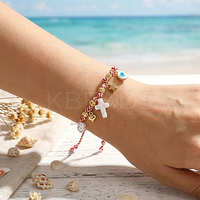 Adjustable Brass Link & Charm Cord Bracelets CW8626-1
