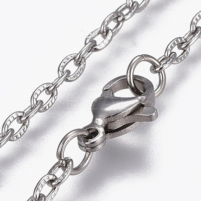 Non-Tarnish 304 Stainless Steel Textured Cable Chain Necklaces NJEW-F248-25A-P-1