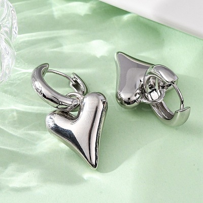 Heart Brass Hoop Earrings EJEW-D322-12P-01-1