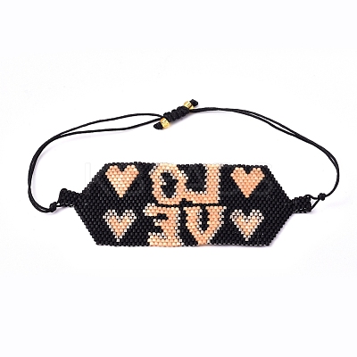 Adjustable Glass Seed Beads Braided Bead Bracelets for Valentine's Day BJEW-D442-19-1
