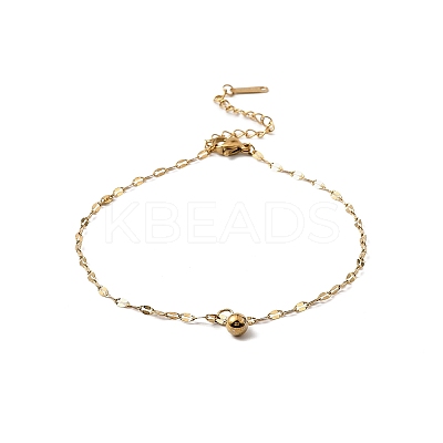 304 Stainless Steel Round Ball Tassel Dapped Chain Anklets for Women LS-AJEW-G070-01G-1