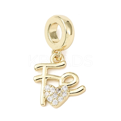 Brass Micro Pave Clear Cubic Zirconia European Dangle Charms KK-B159-06G-1
