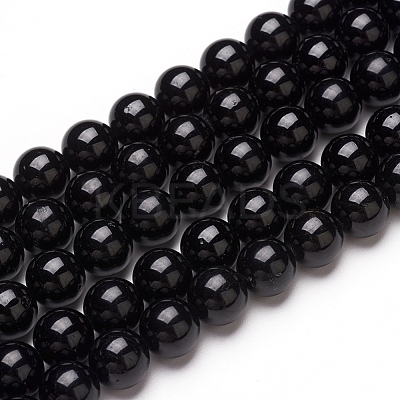 Natural Black Tourmaline Beads Strands X-G-L554-02-8mm-1
