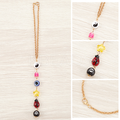 3Pcs Evil Eye Plastic with Iron Pendant Decorations HJEW-CN0001-26-1