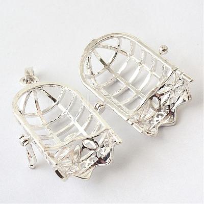 Rack Plating Brass Cage Pendants KK-Q402-14S-1