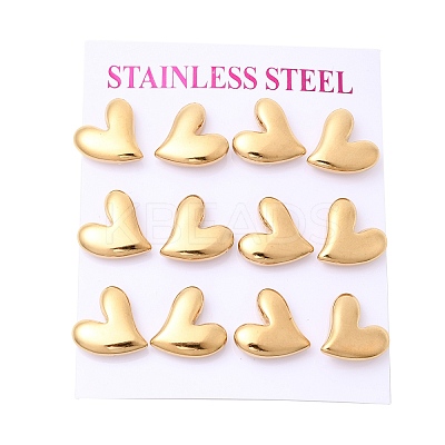 6 Pairs 304 Stainless Steel Stud Earrings EJEW-P340-01G-1