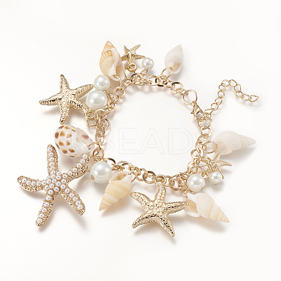 Trendy Shell Charm Bracelets BJEW-F166-01-1