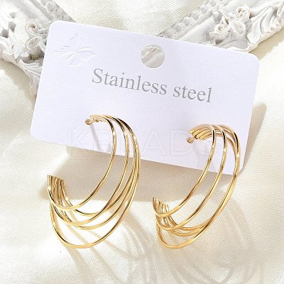Multilayer C-Shaped 304 Stainless Steel Stud Earrings LS-EJEW-Z098-28G-1