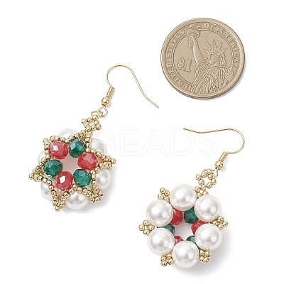 Flower Glass & Shell Pearl & Glass Seed Dangle Earrings EJEW-TA00719-1