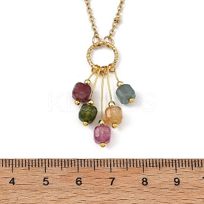 Natural Multicolor Tourmaline Faceted Cube Tassel Pendant 304 Stainless Steel Satellite Chain Necklaces for Women NJEW-JN06234-1
