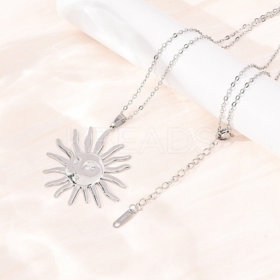 304 Stainless Steel Sun Pendant Cable Chain Necklaces for Men Women NJEW-K308-04C-P-1