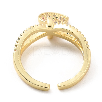Rhinestone Heart Charm Open Cuff Ring RJEW-M142-09G-1