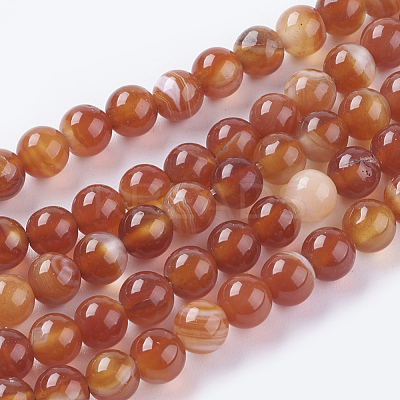 Natural Striped Agate/Banded Agate Beads Strands X-G-G591-6mm-03-1