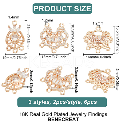 6Pcs 3 Styles Brass Cubic Zirconia Chandelier Component Links ZIRC-BC0001-18-1
