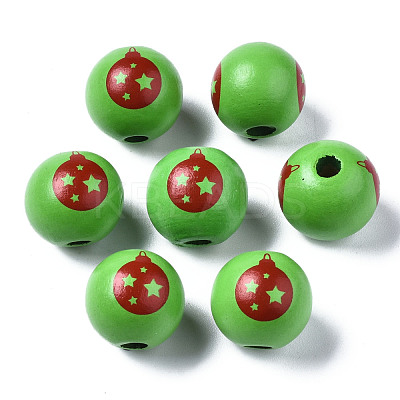 Painted Natural Wood European Beads WOOD-S057-041A-1