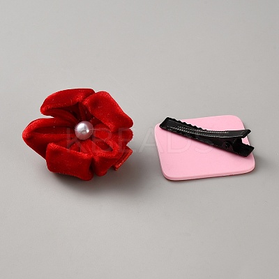 Chinese New Year Bowknot Flower Cloth Alligator Hair Clips Set AJEW-WH0609-065-1