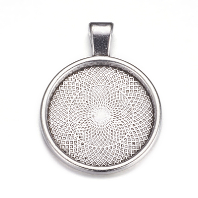 Flat Round Alloy Pendant Cabochon Settings PALLOY-A15654-AS-1-1