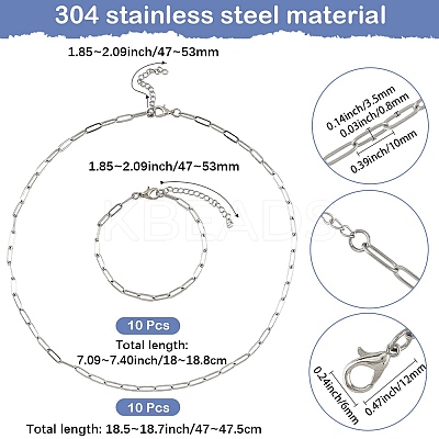 304 Stainless Steel Paperclip Chains Necklaces & Bracelet Jewelry Sets SJEW-SC0001-07P-1