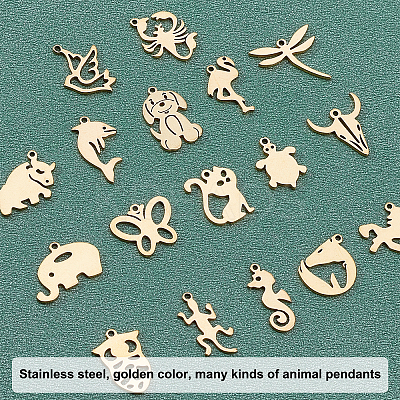 34Pcs 17 Style 304 Stainless Steel Pendants STAS-UN0024-20-1