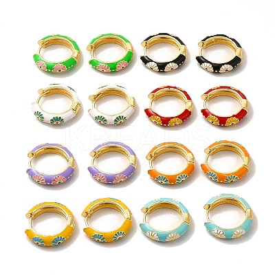 Daisy Flower Enamel Hoop Earrings EJEW-H091-02G-1